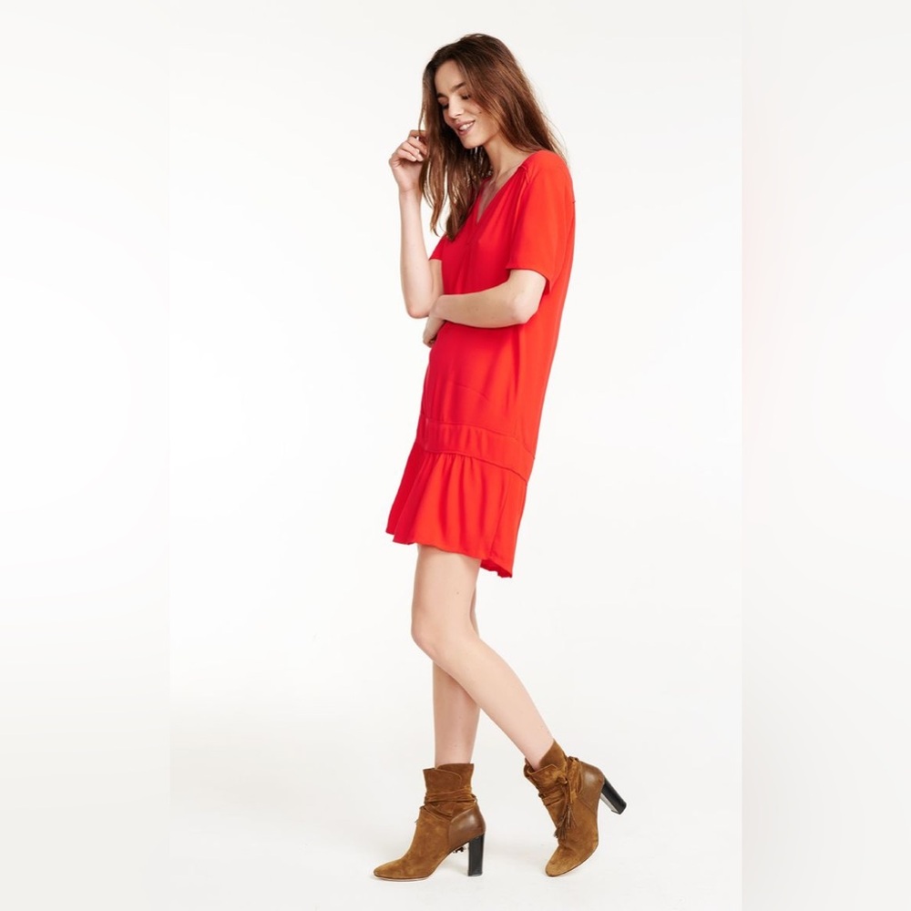 ba&sh Red Short Ruffle-Hem Mini Dress